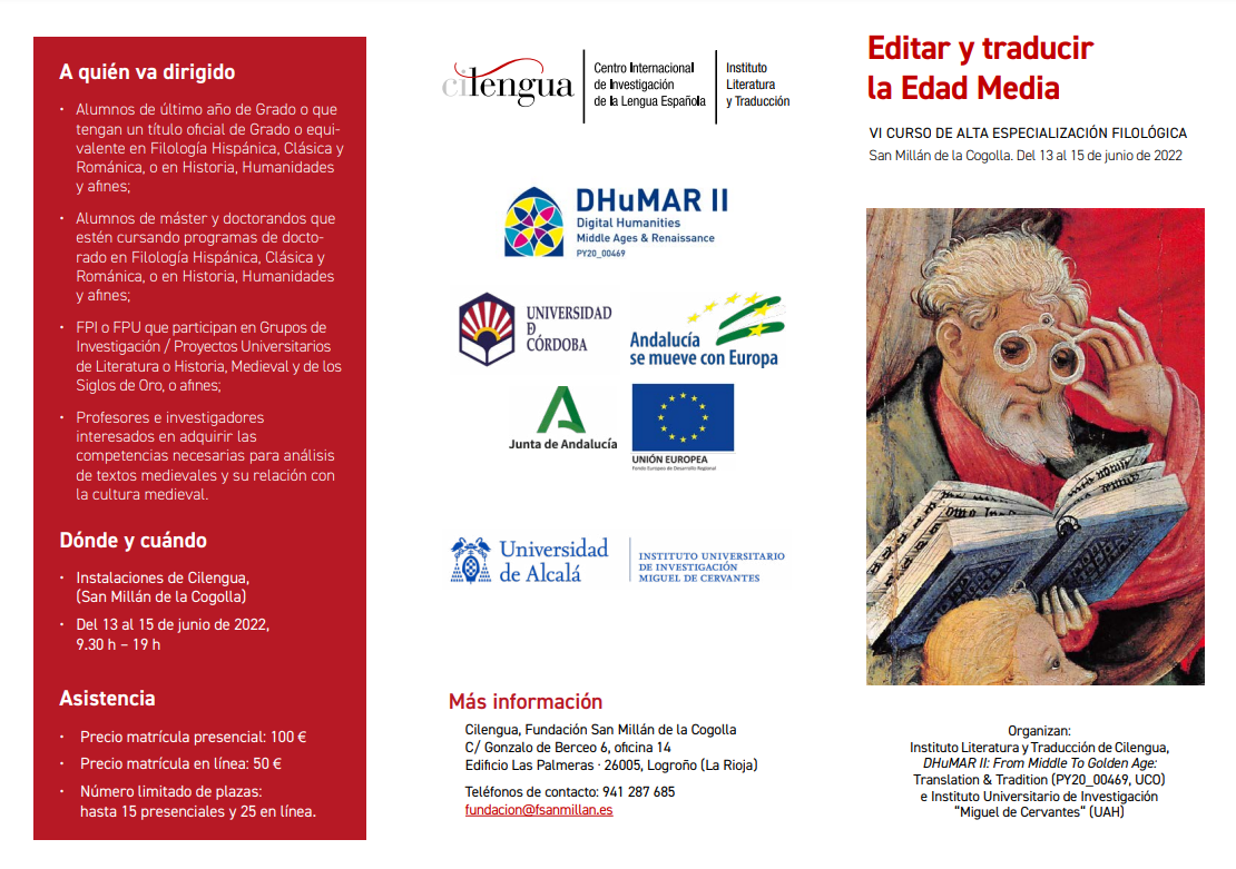 VI de Especialización Filológica: Editar y traducir la Edad Media | Cilengua - Centro Internacional de Investigación de la Lengua Española