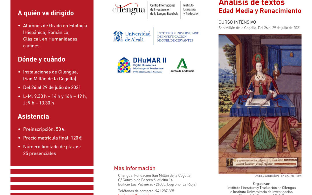 Cilengua celebra en julio diversos cursos intensivos sobre literatura de la Edad Media y del Renacimiento